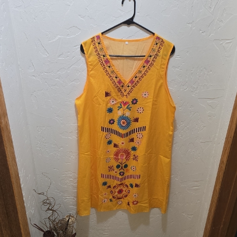 3/$10 Vibrant Yellow Embroidered Midi Dress NWOT